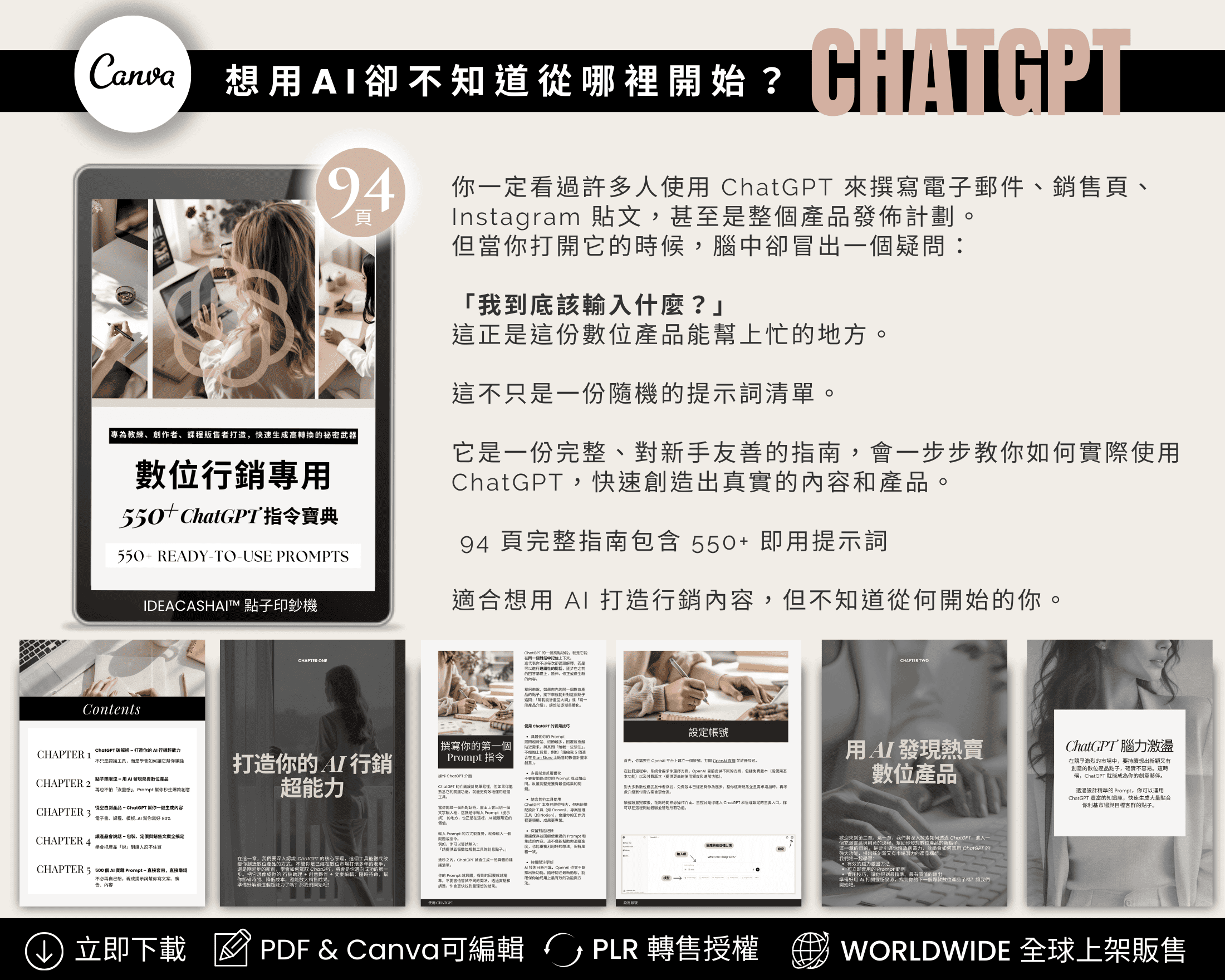 ChatGPT 行銷提示大全附帶 PLR 授權，可重新品牌化、轉售或作為引流贈品使用