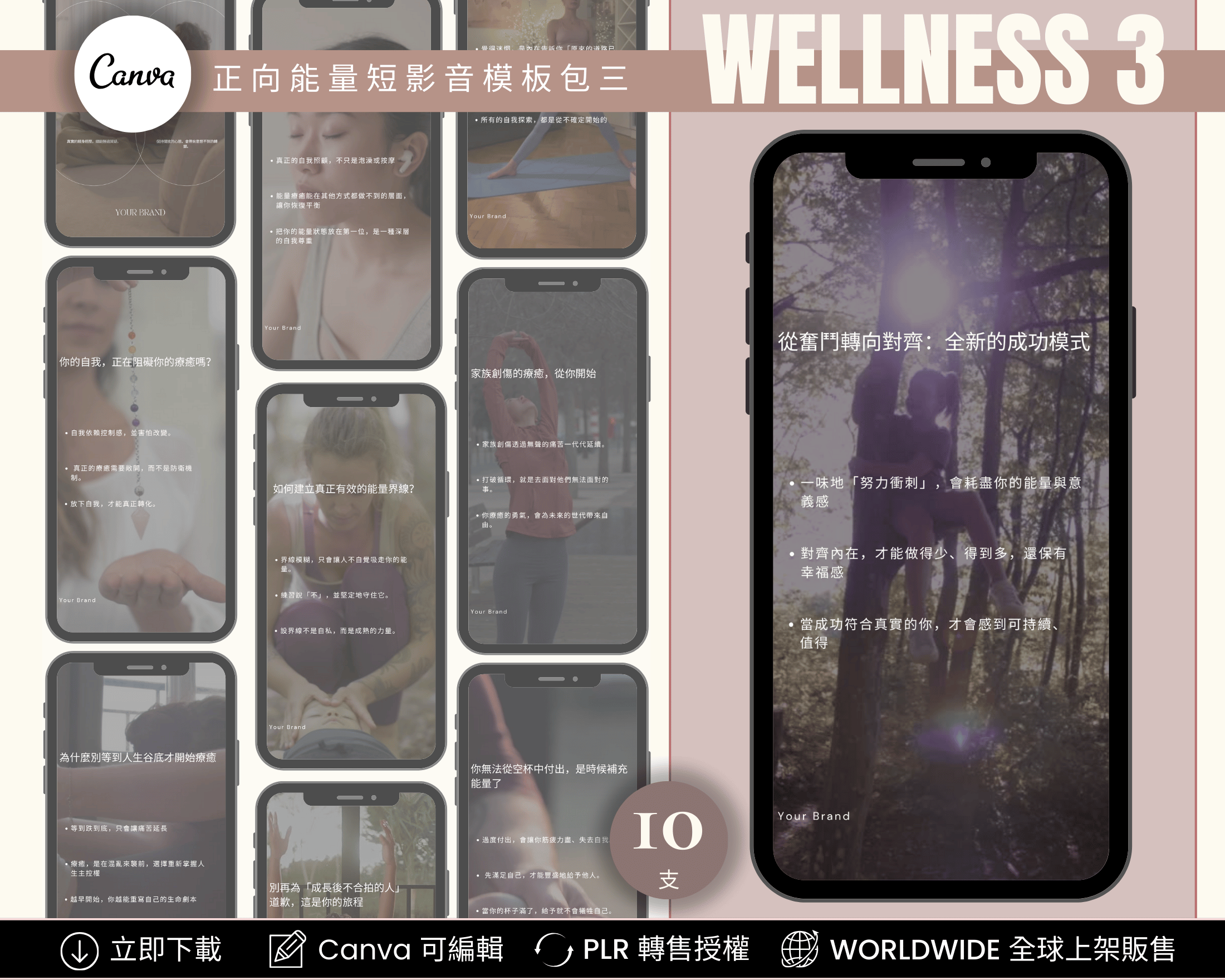 Canva editable preview of Wellness Instagram Reels Templates Chinese Edition – 50 IG Reels slides for wellness, coaching, and spiritual creators
